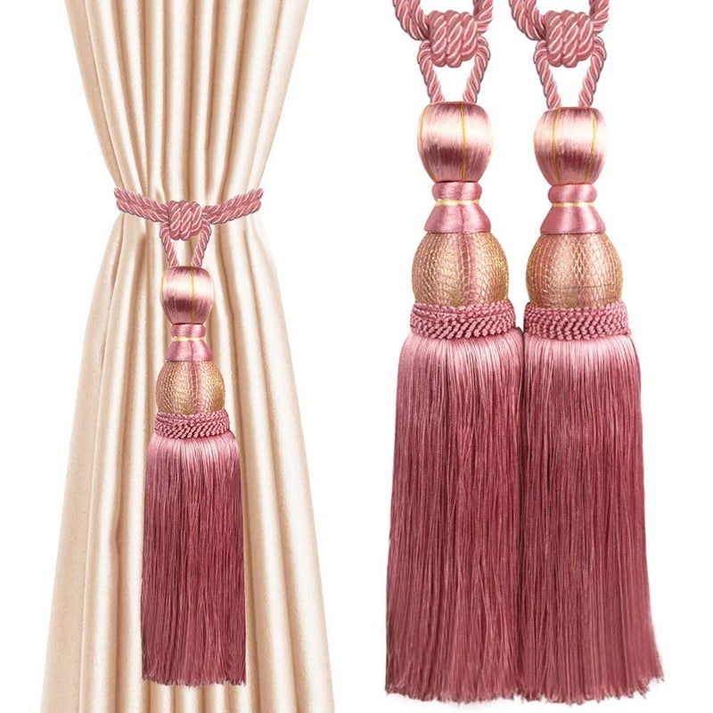 EleCharm 1 Pair Simple Elegant Curtain Cord Tie Drape Holdback Bedroom Curtain Buckle (Dark Pink) - Image 2