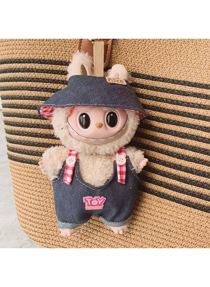 17cm Labubu Keychain Vinyl Doll Dress Clothing Fisherman Hat 