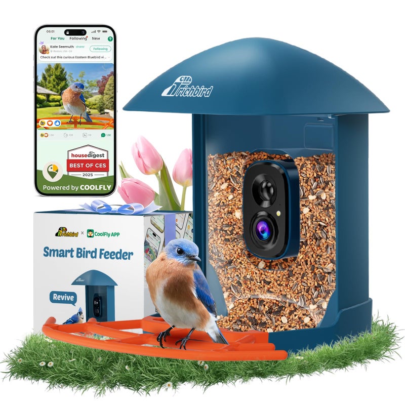 RichBird Smart Bird Feeder with Camera, 2K HD Birdwatching Camera with AI Identify Bird Species & Solar Panel, Auto Video Capture & Instant Notifications, Ideal Gifts for Lover, Deep Blue - Image 1