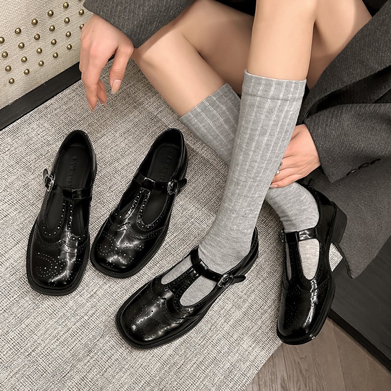 3Cm Handmade Women'S Shoes College British Vintage Carved Mary Jane Women'S Shoes T-Buckle Low-Heeled Small Leather Shoes - Image 5