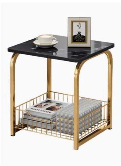 Modern End Table With Storage Basket Sofa Side Table With Marble Design For Living Room