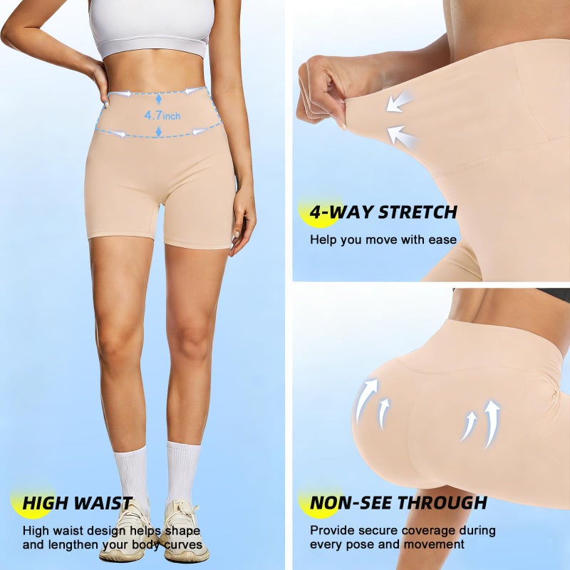 FULLSOFT High Waisted Biker Shorts for Women-5" Tummy Control Fitness Athletic Workout Running Yoga Gym Shorts(Light Khaki,Small-Medium) - Image 5