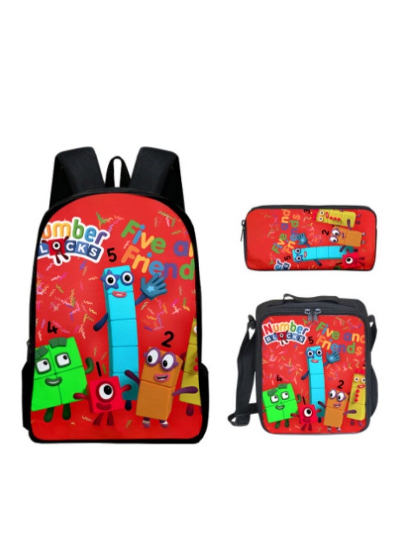 Student large capacity backpack cartoon backpack shoulder bag shoulder bag pencil case three piece set - Image 1