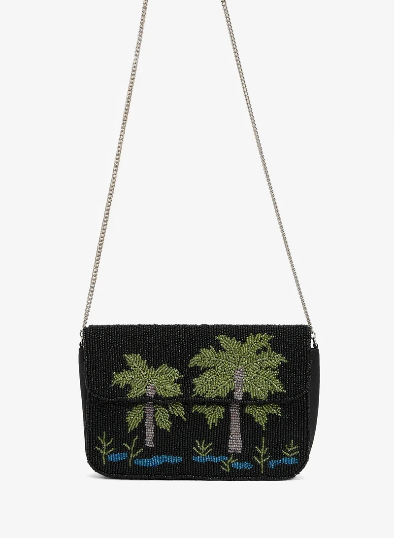 Ginger Boutique Embroidered Beaded Palm Tree Shoulder Bag
