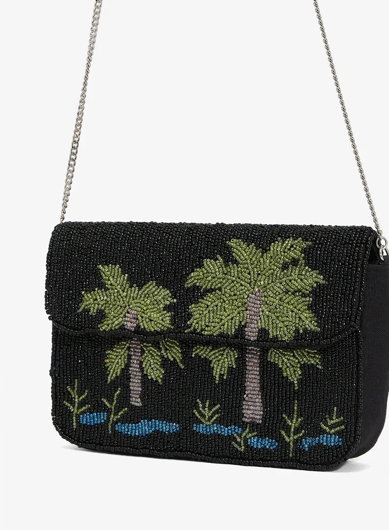 Ginger Boutique Black Embroidered Beaded Palm Tree Shoulder Bag for Women | Best Price UAE