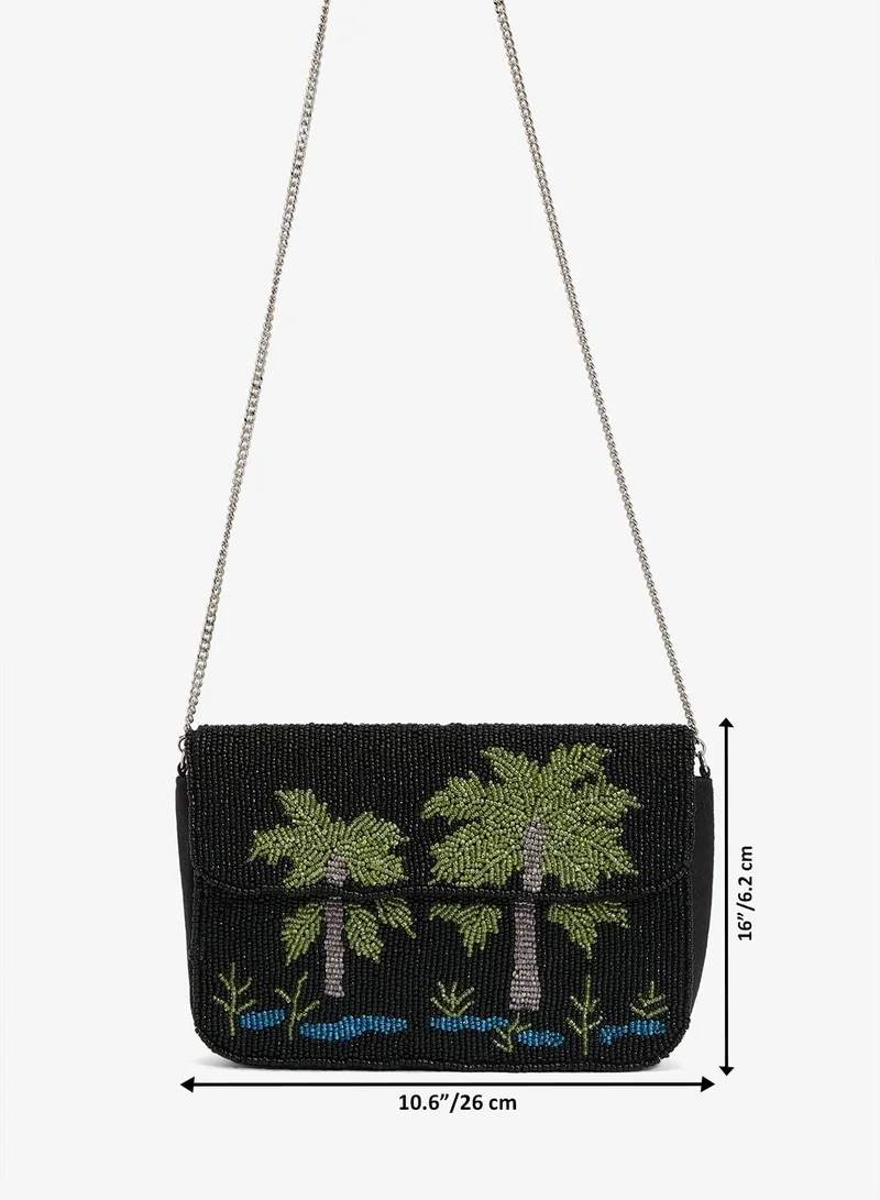 Ginger Boutique Black Embroidered Beaded Palm Tree Shoulder Bag for Women | Best Price UAE