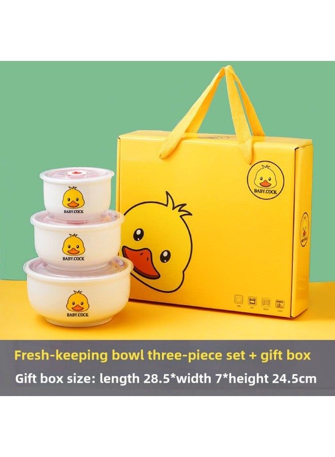 Ceramic Fresh-keeping Bowl Three-piece Sealed Bowl Gift Bowl Set Gift Box Wedding Will Sell Wholesale Printed LOGO-Specifications:BABYCOCK-Color:Preservation Bowl Large Single Color Box/48 Sets Of A Box - Image 1