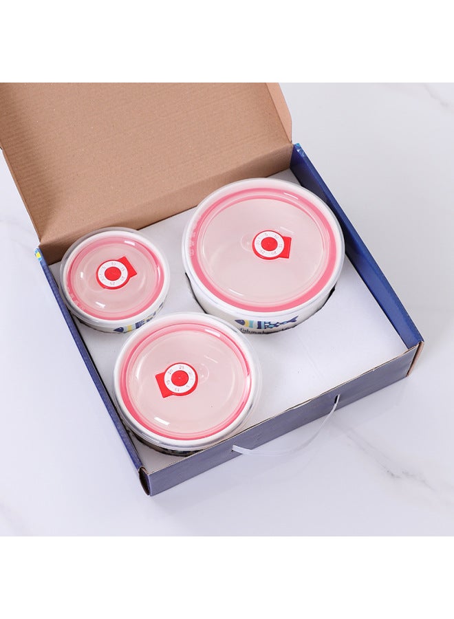 Ceramic Fresh-keeping Bowl Three-piece Sealed Bowl Gift Bowl Set Gift Box Wedding Will Sell Wholesale Printed LOGO-Specifications:BABYCOCK-Color:Preservation Bowl Large Single Color Box/48 Sets Of A Box - Image 4