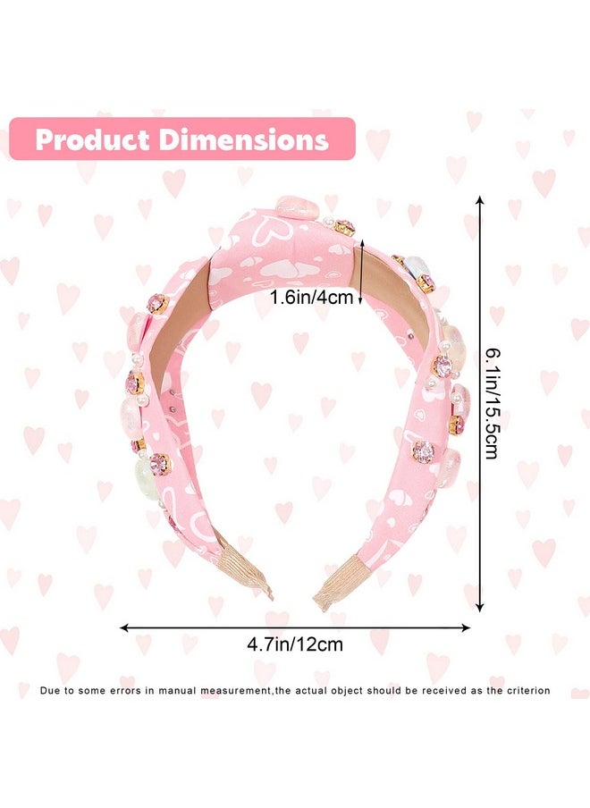 AEGYPIUS Pink Rhinestone Headband For Valentines Day Heart Hair Band Wide Twist Hairband Valentines Day Rhinestone Hair Accessories Pink Love Heart Headband Fashionable Crystal Jeweled Hairband  - Image 2