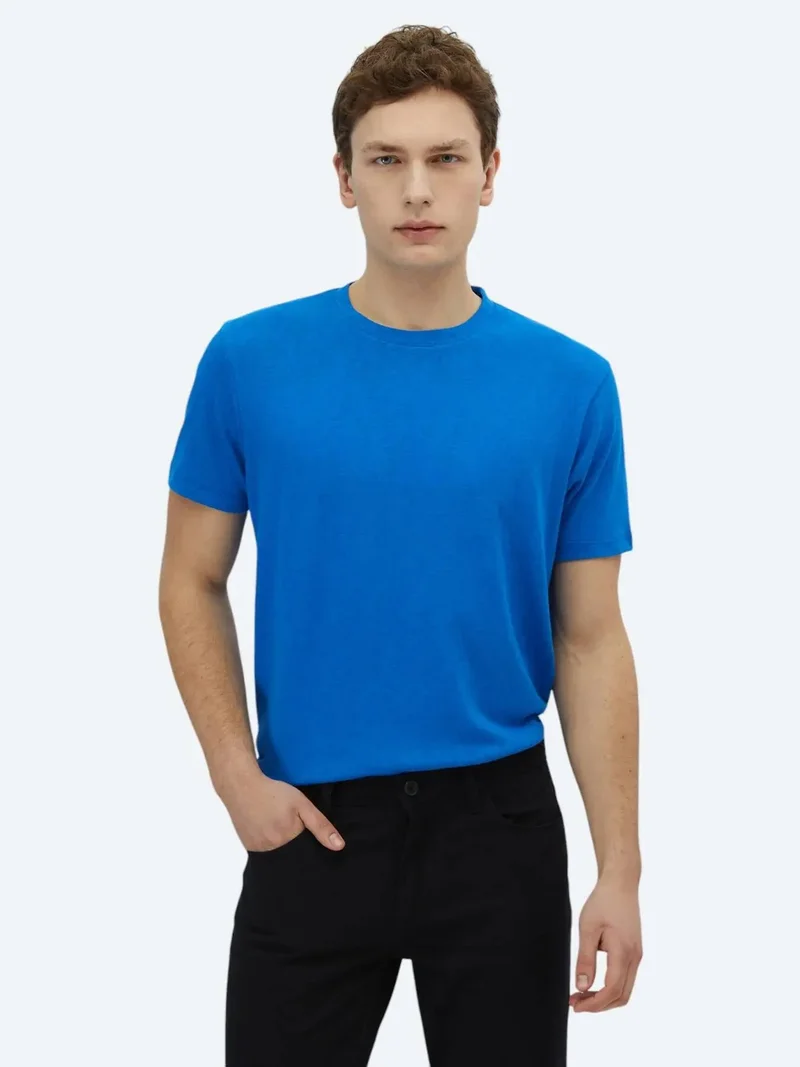 Kip Saks Plain Crew Neck Cotton Blended T-Shirt