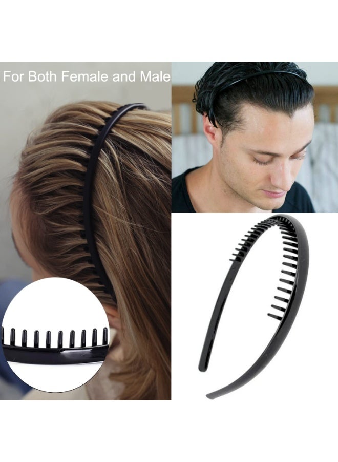 8 PCS Fashion Effortless Plastic Headbands with Teeth Comb Black Skinny Headbands No Slip Hair Accessories Bands for Women Men Teen Girls, Leopard&Bright Black - Image 5