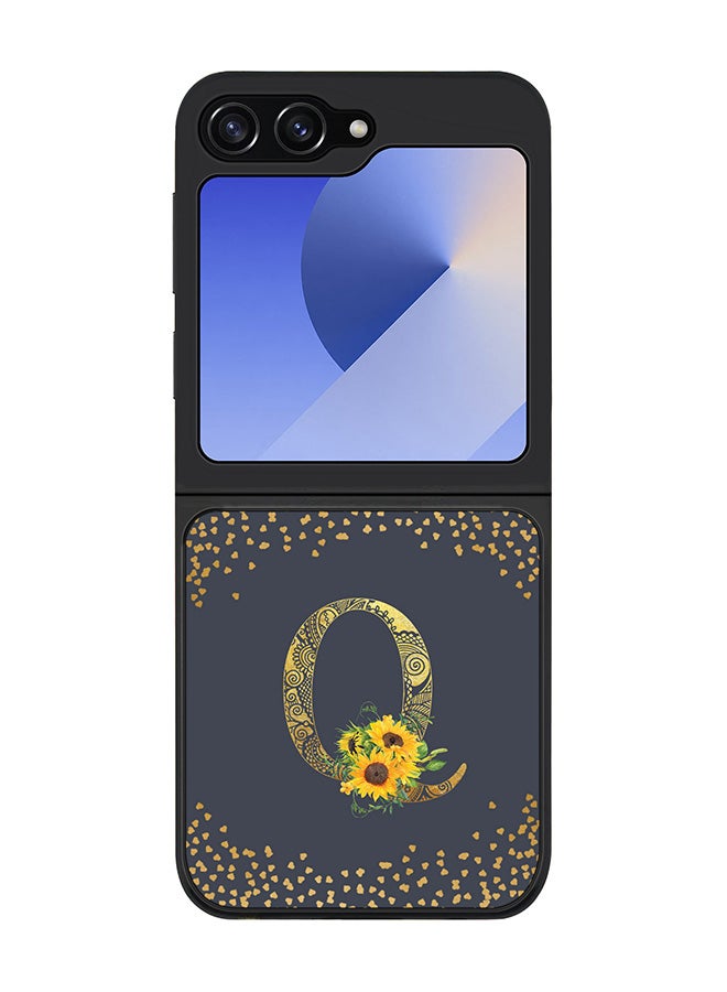 Stylizedd Rugged Black edge case for Samsung Galaxy Z Flip7 FE, Slim fit Case Flexible Cover - Custom Monogram Initial Letter Floral Pattern Alphabet - Q (Grey ) - Image 1