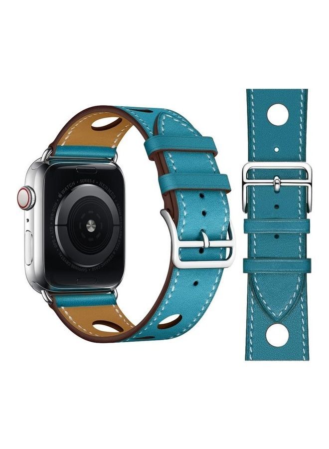 NIBEMINENT Fashionable Single Circle Three Holes Watch Strap For Apple Series 7 45mm/6 & SE 5 4 44mm/3 2 1 42mm Blue  - Image 3