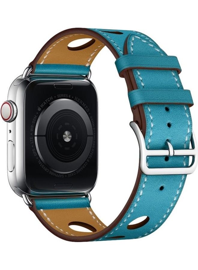NIBEMINENT Fashionable Single Circle Three Holes Watch Strap For Apple Series 7 45mm/6 & SE 5 4 44mm/3 2 1 42mm Blue  - Image 2