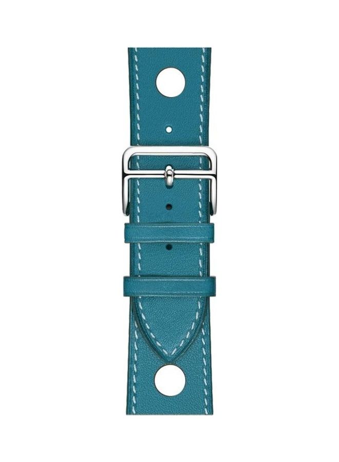 NIBEMINENT Fashionable Single Circle Three Holes Watch Strap For Apple Series 7 45mm/6 & SE 5 4 44mm/3 2 1 42mm Blue  - Image 4