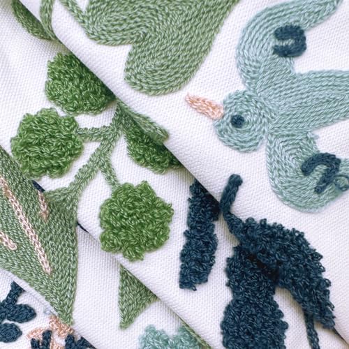 Alysheer Summer Floral Embroidered Decorative Throw Pillow Covers 18"x 18" Set of 2, Farmhouse Navy Blue Flowers Green Leaves Tufted Patterned Cotton Cushion Cases for Couch Bed Living Room Decor - Image 4