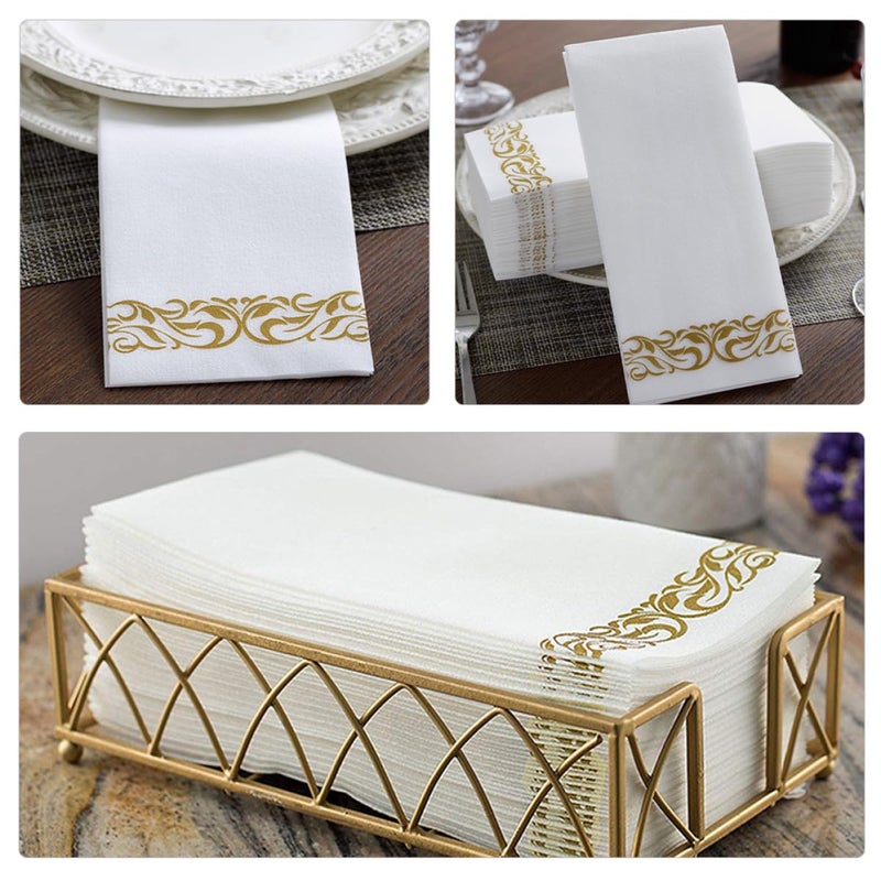 مناديل مائدة قابلة للاستعمال لمرة واحدة مطبوعة بالذهب 100 قطعة 40x30 سم مناديل ورقية سميكة لحفلات الزفاف والعشاء والفعاليات - Image 4