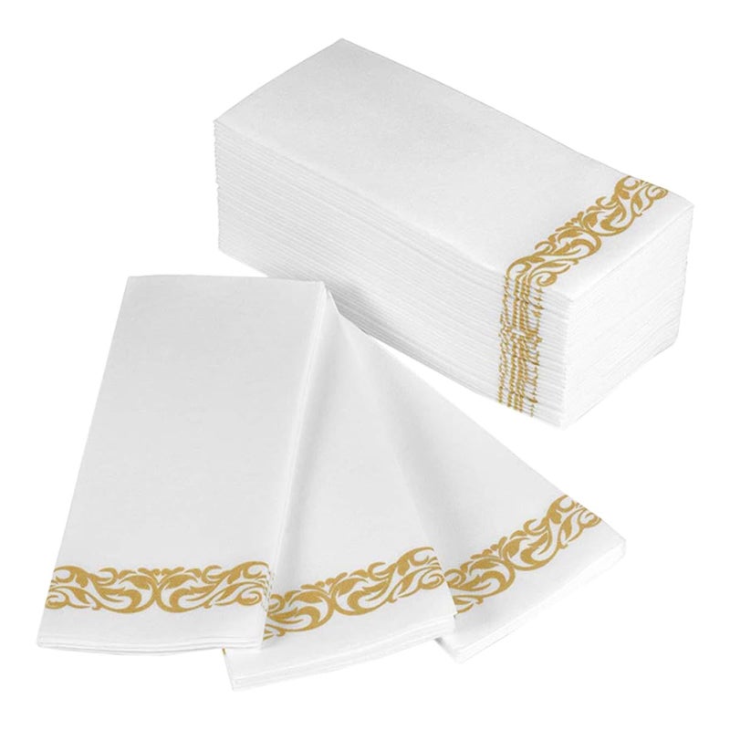 مناديل مائدة قابلة للاستعمال لمرة واحدة مطبوعة بالذهب 100 قطعة 40x30 سم مناديل ورقية سميكة لحفلات الزفاف والعشاء والفعاليات - Image 2