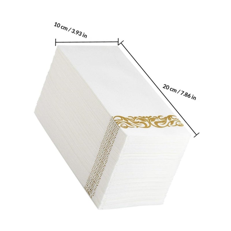 مناديل مائدة قابلة للاستعمال لمرة واحدة مطبوعة بالذهب 100 قطعة 40x30 سم مناديل ورقية سميكة لحفلات الزفاف والعشاء والفعاليات - Image 3