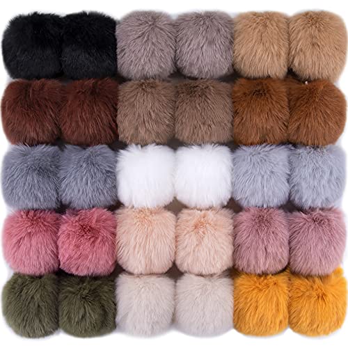 BQTQ 30 Pieces Faux Fur Pom Pom Balls with Elastic Loop Faux Rabbit Fur Fluffy Pompoms for Hats Beanie Scarves Gloves Bags Accessories(15 Soft Colors, 2 Pcs Each Color) - Image 1
