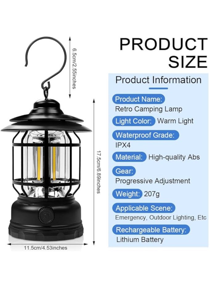 Generic USB Rechargeable Retro LED Camping Lantern, Vintage Camping Lights, Portable Waterproof Tent Light with 2 Lighting Modes for Hiking Hunting, K-20  - Image 3