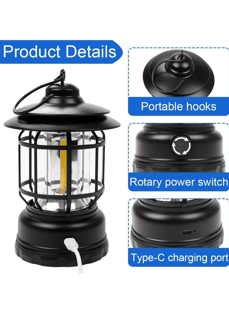 Generic USB Rechargeable Retro LED Camping Lantern, Vintage Camping Lights, Portable Waterproof Tent Light with 2 Lighting Modes for Hiking Hunting, K-20  - Image 5