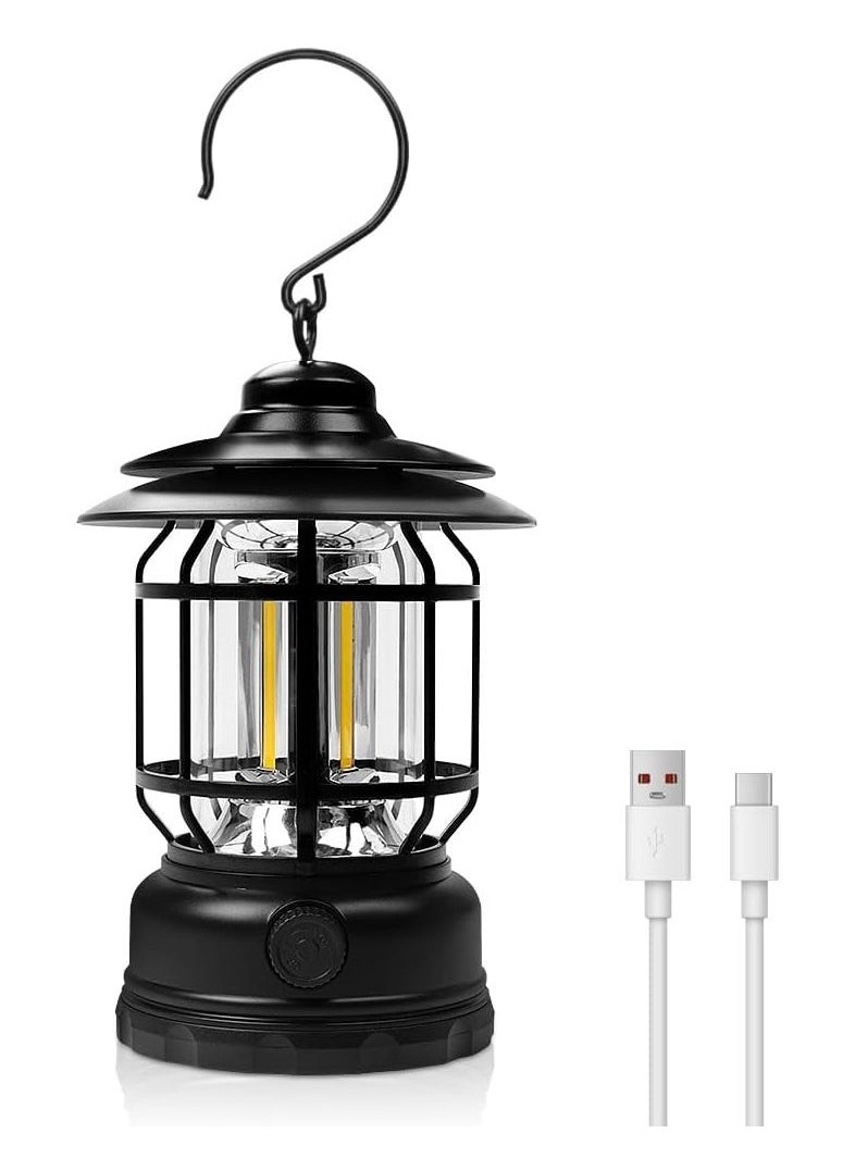 Generic USB Rechargeable Retro LED Camping Lantern, Vintage Camping Lights, Portable Waterproof Tent Light with 2 Lighting Modes for Hiking Hunting, K-20  - Image 2