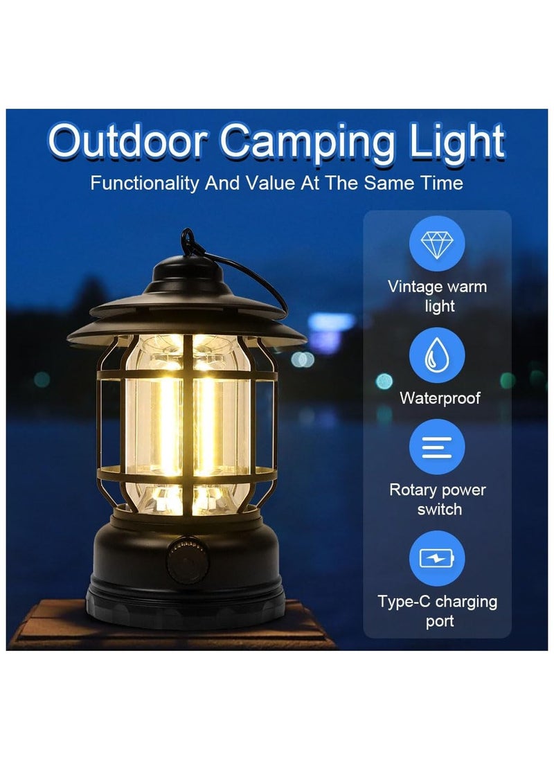 Generic USB Rechargeable Retro LED Camping Lantern, Vintage Camping Lights, Portable Waterproof Tent Light with 2 Lighting Modes for Hiking Hunting, K-20  - Image 4