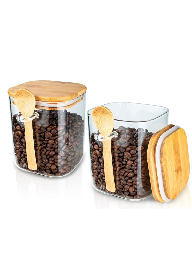 eBasket 2-Pack Airtight Glass Jars - Premium 240ml Glass Food Storage Containers with Airtight Wood Lid and Wooden Spoon Jar Suitable for Coffee, Tea, Sugar and All Spices - Image 1