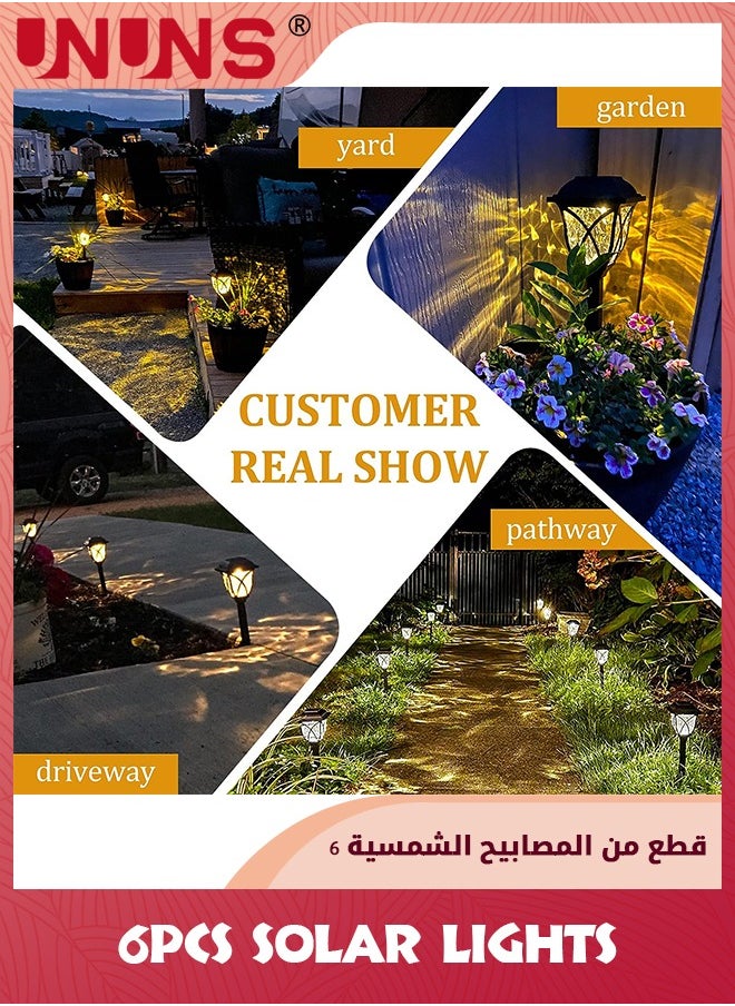UNUNS  lights حديقة شمسية، حزمة 6 lights فناء شمسية، lights شمسية براقة خارجية مقاومة للماء، lights ممر شمسية LED تعمل تلقائيًا، lights المناظر الطبيعية بالطاقة الشمسية للفناء، الممر، العشب  - Image 3