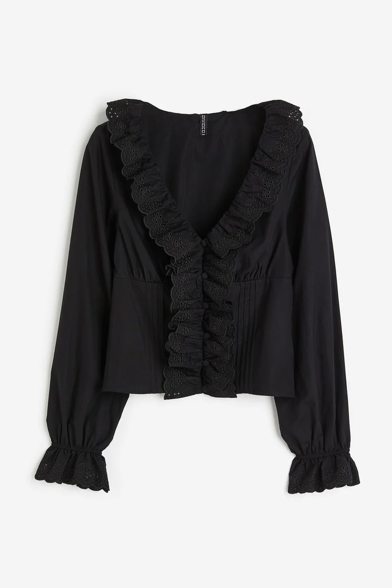 H&M Frill Trimmed Poplin Blouse