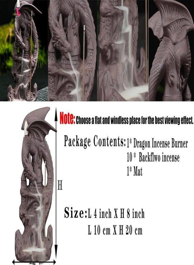 OTDCGI Dragon Backflow Incense Burner Handmade Ceramics Ornamen Statue Fountain Home Decor Waterfall Incense Holder, with 10 Backflow Incense Cones and 1Mat - Image 2