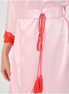 Styli Floral Placement Contrast Lace Tie-Up Robe  - Image 4