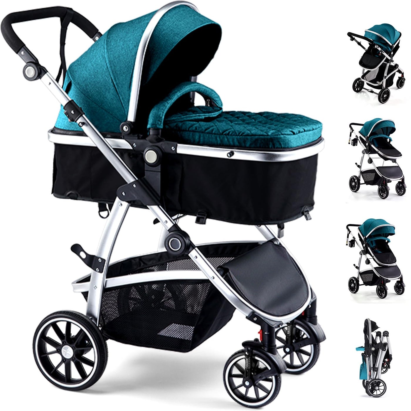 Hagaday Baby Stroller 2in1 Reversible Toddler Seat with Bassinet Mode Foldable Infant Stroller with Canopy One Button Brake Adjustable Handle Newborn PushchairBlue