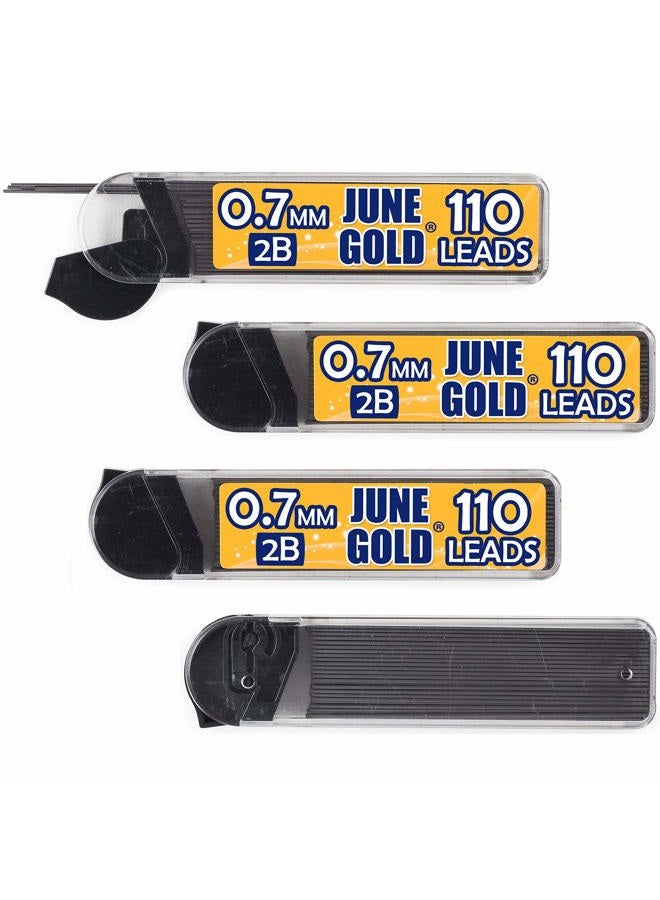 June Gold 440 Pieces, 0.7 mm 2B Lead Refills, 110 Pieces Per Tube, Medium Thickness, Break Resistant Lead/Graphite (Pack of 4 Dispensers) - Image 1