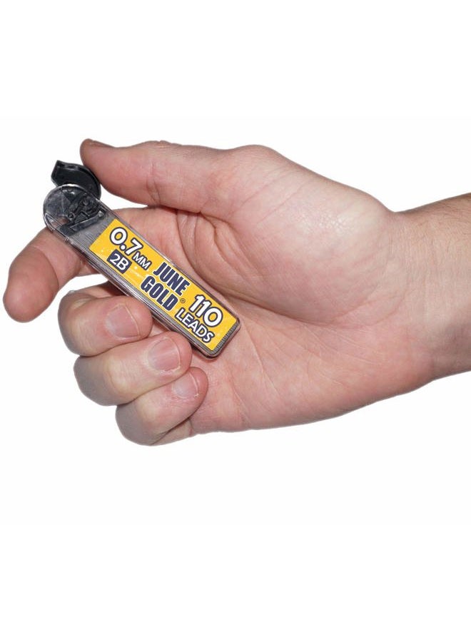 June Gold 440 Pieces, 0.7 mm 2B Lead Refills, 110 Pieces Per Tube, Medium Thickness, Break Resistant Lead/Graphite (Pack of 4 Dispensers) - Image 2