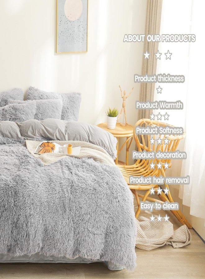 FOPPA Plush Comforter Cover Set Queen - Ultra Soft Fuzzy Gray Bedding 3 Pieces (Faux Fur Duvet Cover + 2 Shaggy Pillow Cases) Fluffy Bed Set - Image 5
