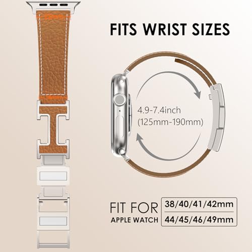 CHANCHY Leather Magnetic Watch Band Compatible with Apple Watch Bands 40mm 38mm 41mm 42mm 44mm 45mm 46mm, Top Grain Leather Dressy Band for Women Men iWatch Ultra SE3 Series 11/10/9/8/7/6/5/4/3/2/1 - Image 5