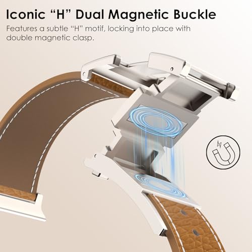 CHANCHY Leather Magnetic Watch Band Compatible with Apple Watch Bands 40mm 38mm 41mm 42mm 44mm 45mm 46mm, Top Grain Leather Dressy Band for Women Men iWatch Ultra SE3 Series 11/10/9/8/7/6/5/4/3/2/1 - Image 3