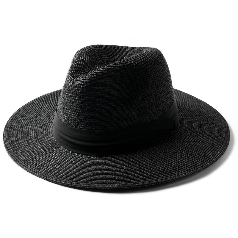 FURTALK Sun Hats for Women Men Panama Hat Wide Brim Fedora Straw Beach Hat UV UPF 80+ Beach Vacation Essentials Black - Image 1