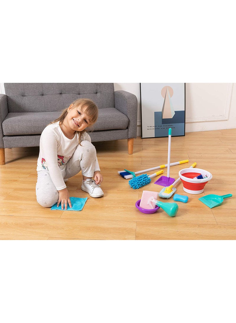 Kidwala cleaning trolley set for kids housekeeping pretend tools 12 Pcs cleaning blue set for Boys & Girls with adjustable handle cleaning supplies - Image 4