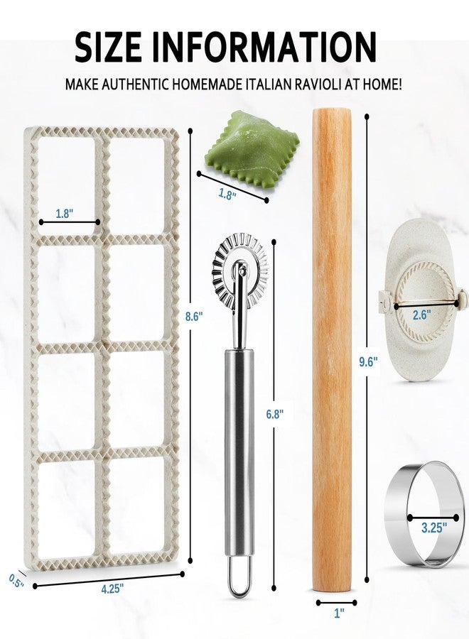 MUMSUNG مكبس رافيولي من مامسونغ، مجموعة قوالب مكبس رافيولي - دائري، على شكل قلب، مربع، مع أداة تقطيع رافيولي وعصا فرد خشبية، طقم مكبس إمبانادا 2.6 بوصة وعجلة رافيولي 3 قطع - Image 3