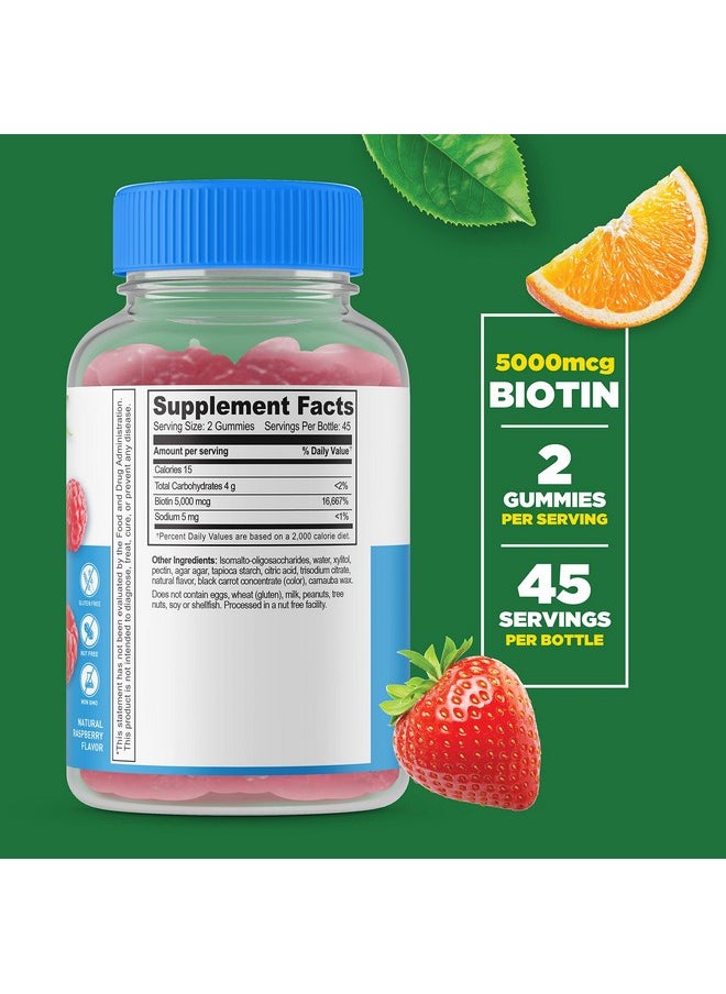 Lifeable Sugar Free Biotin Gummies 5000Mcg Great Tasting Natural Flavor Supplement Vitamins Vegetarian Gmo Free Chewable For Hair Skin And Nails Support For Men Women And Teens 90 Gummies  - Image 3