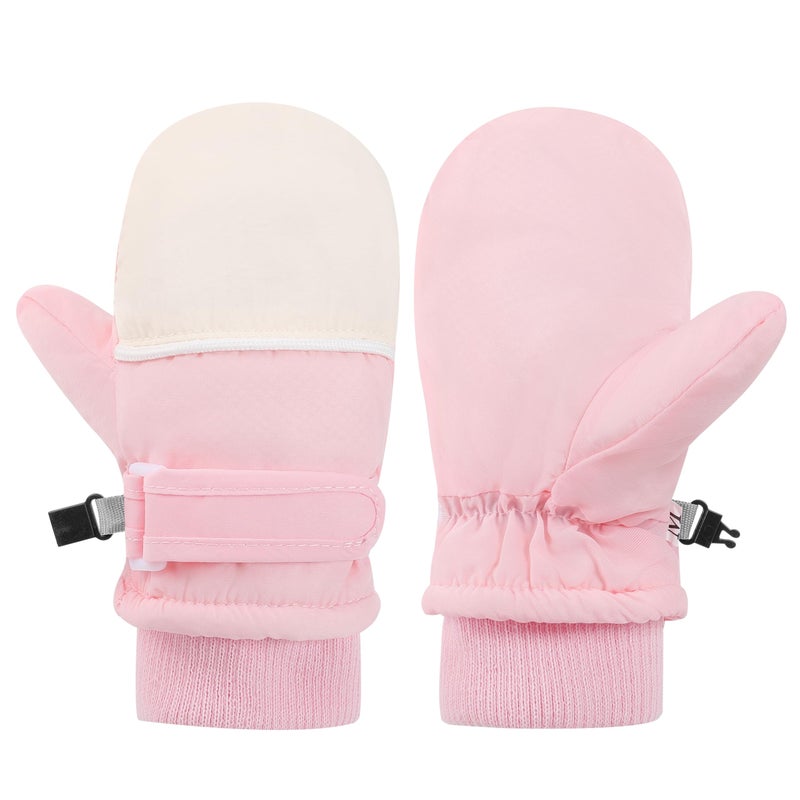 ENBAOHUI Baby Waterproof Mittens Threaded waterproof Mitten Fleece Lined Glove Kids Snow Ski Mitten for Boys Girls Pink&Rose 6Months-3T - Image 2