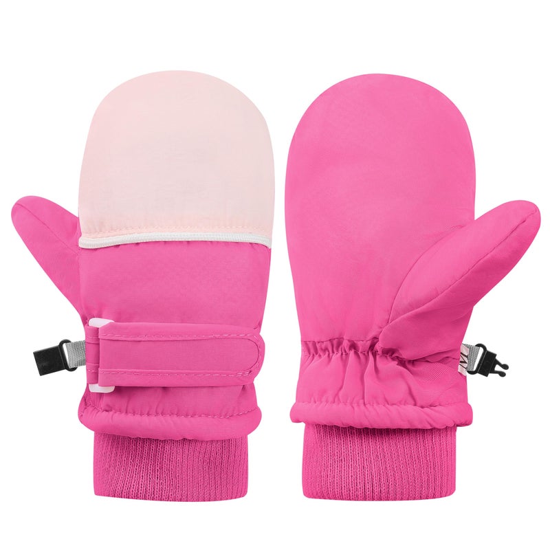 ENBAOHUI Baby Waterproof Mittens Threaded waterproof Mitten Fleece Lined Glove Kids Snow Ski Mitten for Boys Girls Pink&Rose 6Months-3T - Image 3
