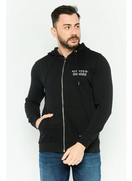 Gazzarrini Men Hooded Brand Logo Long Sleeves Hoodie, Black  - Image 1