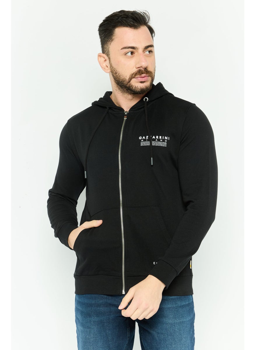 Gazzarrini Men Hooded Brand Logo Long Sleeves Hoodie, Black  - Image 1