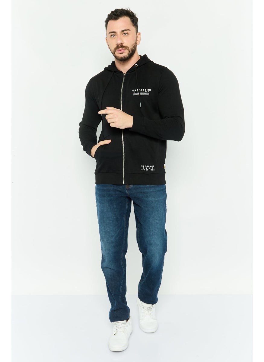 Gazzarrini Men Hooded Brand Logo Long Sleeves Hoodie, Black  - Image 2