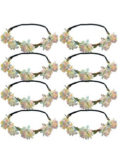 8Pcs Daisy Flower Hydrangea Headband Crown Floral Garland Head Cap Hair Wreath For Women Girls Festival Wedding Party Beach Vacation Halloween Rainbow Color