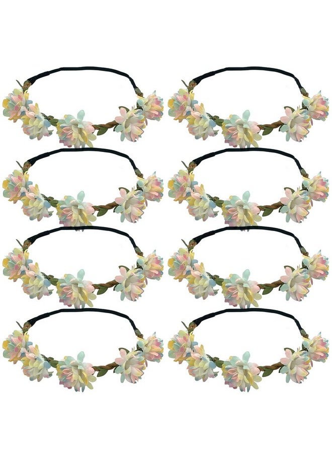 Pursuestar - 8Pcs Daisy Flower Hydrangea Headband Crown Floral Garland Head Cap Hair Wreath For Women Girls Festival Wedding Party Beach Vacation Halloween Rainbow Color - Image 1